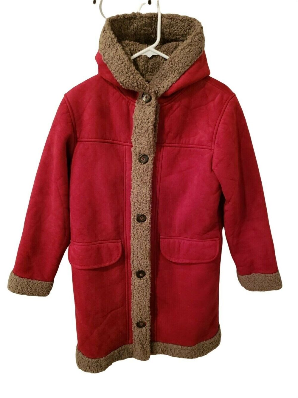 Cabela's Women's Red Faux Suede Sherpa Hooded Coat Jacket Size Small